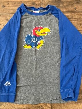 Vintage Kids Majestic Kanas University Blue And Grey Long Sleeve